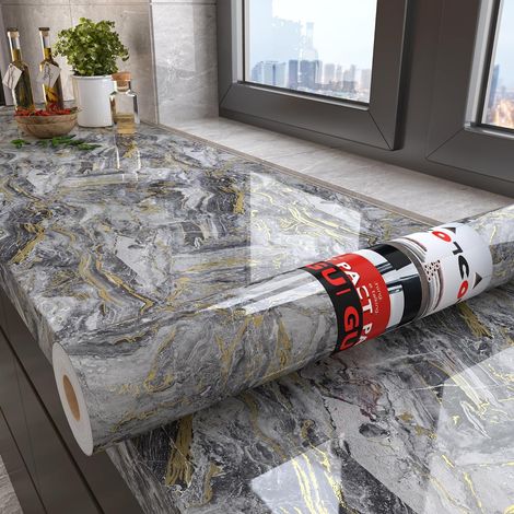 Papier Peint Marbre Film Rouleau Adhesif Pour Meuble Gris Et or 40X500cm Autocollant Meuble Décoratif Papier Peint Adhesif Mural Rouleau Vinyle Impermeable Pour Cuisine Tables (1/5)