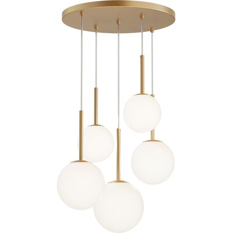 Maytoni Basic Form Lampadario moderno a sospensione a grappolo, oro 5xE14, paralume bianco (1/2)