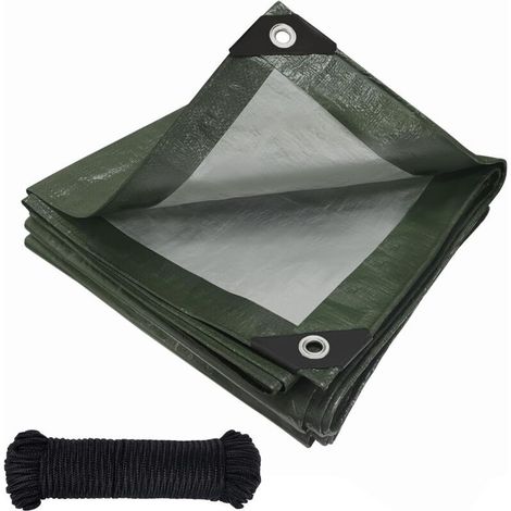 Bâche imperméable de 4 m avec anneaux gravés, en polyéthylène 120 g/m², pour camion, résistante aux intempéries, à la poussière, aux UV et aux déchirures, et utilisable comme housse de protection pour (1/5)