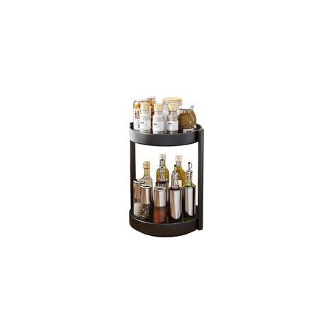 Plateau Tournant Epices Rangement Epices Cuisine 2 Etages étagère à épices Rotatif Métal Lazy Susan Organisateur pour Armoire(Noir)