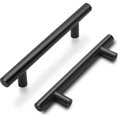 Juego de 5 tiradores negros para armarios, tiradores negros para puertas de cocina, tiradores negros para armarios de cocina con acabado mate en acero inoxidable, distancia entre orificios de 96 mm. (1/5)