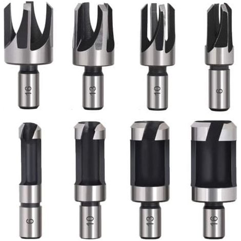 Pasador de madera, 8 piezas, brocas HSS para madera, cortador de tapones, herramienta de corte de madera, brocas para cortador de tapones de madera de 6 mm, 10 mm, 13 mm y 16 mm, cortador pequeño de m (1/4)