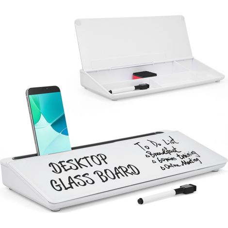 Irovami Tableau blanc verre bureau – effaçable, support tablette, 4 compartiments (1/5)