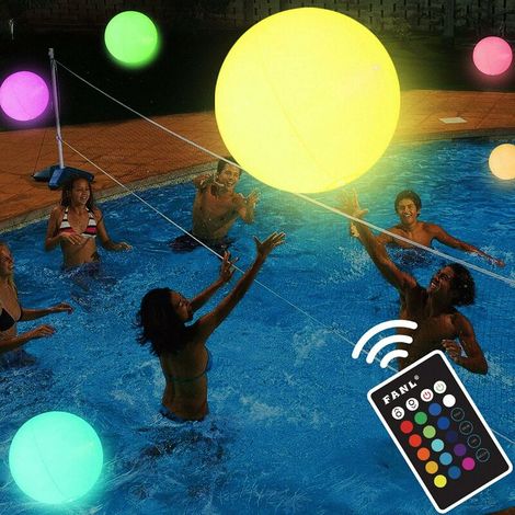 Pool Toys - LED Beach Ball with Remote Control - 16 Colors of Lights and 4 Lighting Modes, 1PCS