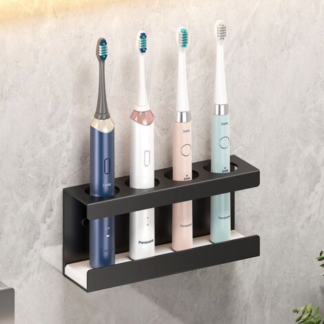 Porte-brosse à dents noir, 7,871,193,34 pouces, support mural pour brosse à dents électrique pour salle de bain, sans perçage. (1/5)