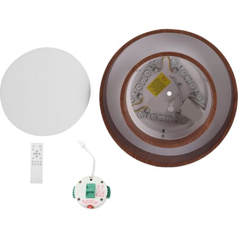 Plafonnier LED Bois Noyer Montage Plat Rond Télécommande 3 Températures de Couleur Salle à Manger Salon Chambre 30cm / 11.8in (1/5)