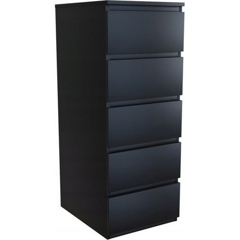 Kommode W5 in Schwarz-Malve, 5 Schubladen, hoher Schrank, für das Wohnzimmer, für das Schlafzimmer