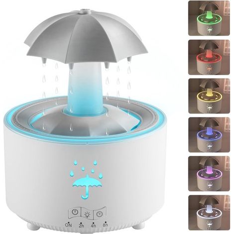 Humidificador y difusor de aceites 2 en 1 con diseño estético, gota de lluvia giratoria de 360° y 7 luces LED ambientales humidificador ultrasónico silencioso con vapor frío. (1/5)
