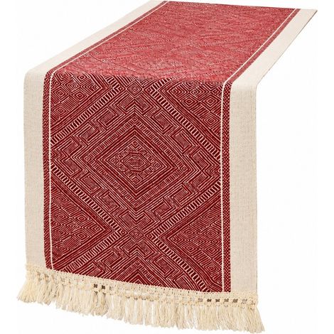 Chemin de table rouge de Noël, en lin et coton imperméable, long drapeau de table pour meuble TV ou table basse, rouge diamant (1/5)