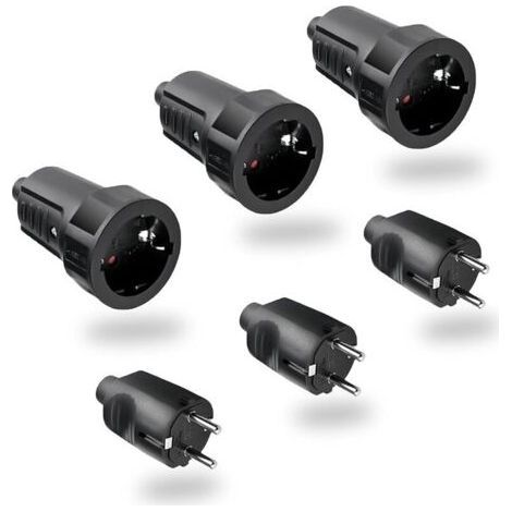 Noir 3 Paires Fiche Male Femelle Etanche Exterieur Prise 250V 6A IP44 Raccord Prise à 2 Broches Pieds Ronds Fiche Prise Electrique Sans Câble (1/5)