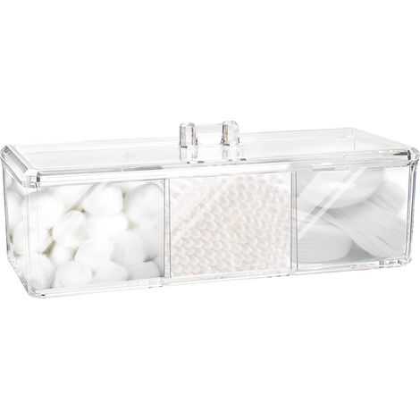 Support Pour Cotons-Tiges - Récipient Acrylique Transparent à 3 Compartiments - Pour Salle De Bain Et Table De Toilette - 1 Pièce (1/5)