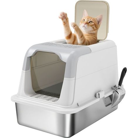 Tray to litter for cat, toilets for cat with cover, shovel to litter, input headlamp and output by the high, in stainless steel, up to 7 kg (1/5)