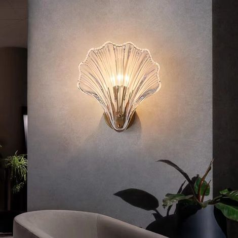 Applique Murale Cristal et Verre, Luminaire Décoratif Design Or avec Abat-jour Transparent, Éclairage Chaud pour Tête de Lit, Couloir et Entrée (1/2)