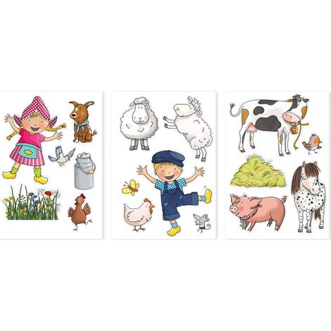 Fien & Teun Wandsticker Kinderzimmer - A4 3-er Set - 29,7x21cm (1/5)