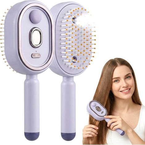 Brosse à Vapeur Électrique, Peigne de Massage à Coussin d'Air avec Spray, Brosse Lissante Démêlante Antistatique Sans Fil, Outil de Coiffure Portable pour Soin du Cuir Chevelu (Violet) (1/5)