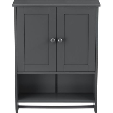 Mueble de baño mueble de almacenaje mueble de pared con toallero 2 puertas MDF 65 cm gris 030005926