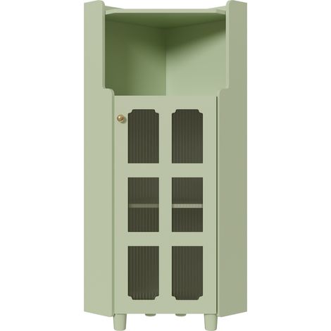 Mobile Angolare con 2 Ante, 1 Vano Aperto e LED Controllato da App, in MDF Laccato, Verde, Soggiorno (1/5)