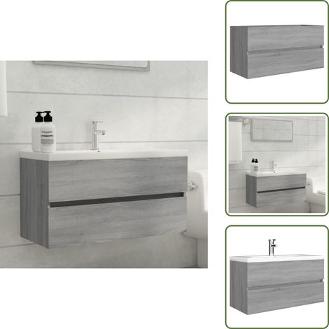 Waschbeckenunterschrank Grau Sonoma 90x38,5x45 cm Holzwerkstoff - Waschbeckenunterschrank - Badezimmermöbel - Badeschränke - Holzwerkstoffschrank - Grau Sonoma (1/5)
