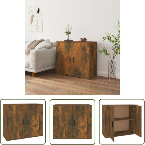 Furniture Limited - Buffet Chêne fumé 80x33x70 cm Bois d'ingénier (1/5)