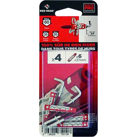 Set 4 tasselli e cerniere colore TESTA ROSSA, Diam.6 mm x L.37 mm Red head (1/3)