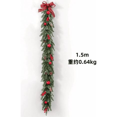Guirlande De Pin De Norfolk - 150 Cm - Aiguilles De Pin Artificielles Vertes Avec Nœuds Rouges - Pour Cheminée Table Fenêtre Escaliers Décoration Intérieure Extérieure (1/5)