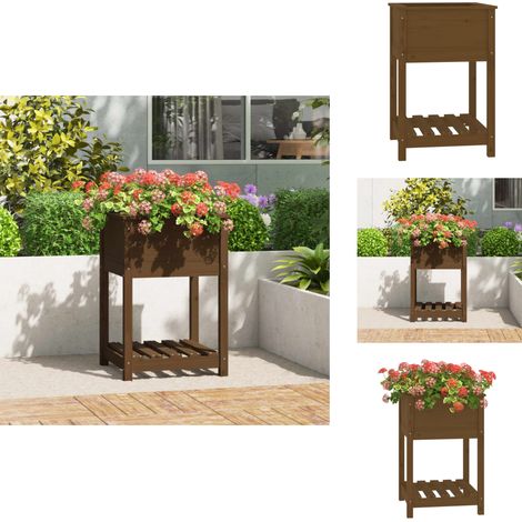Jardinière avec étagère Marron miel 54x54x81 cm Bois de pin - Jardinier - Jardinière Bois - Pot De Fleurs Extérieur - Plante - Décoration Extérieure (1/5)