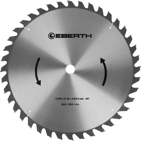 Eberth – Lame de scie circulaire pour bois 450mm – Alésage 30mm – 40 dents carbure pour bois dur et tendre – Coupe nette sans éclat