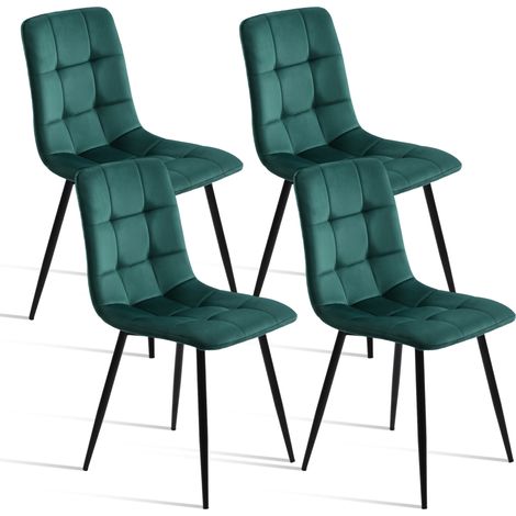 Set di 4 sedie da pranzo, velluto, gambe in metallo, stile scandinavo, sedia da toeletta - Verde