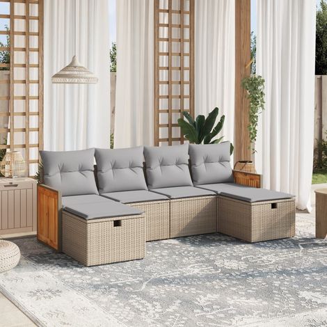 Juego de sofás jardín con cojines beige mezcla 6 pzas ratán PE vidaXL (1/4)