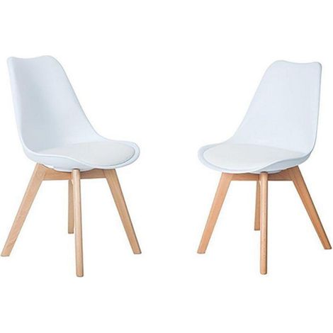 2er Set Esszimmerstühle mit Kunstleder-Sitz und Holzbeinen – Weiß (1/5)
