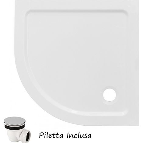 Piatto Doccia Resina Angolare Semicircolare 80x80 90x90 Flat 3cm Bianco Piletta - Dimensione Piatto 80x80 (1/4)
