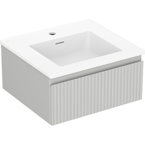 Mexen Rivel Badezimmer-Schrank 50 cm mit Otis-Waschbecken, 1 Schublade, gerillt, grau matt/weiß matt - 91A20-05023-1-BF62-W18M0 (1/5)