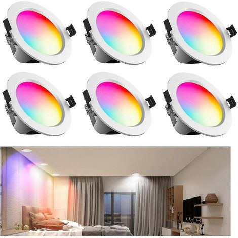 Set aus 6 Einbau-LED-Strahlern, 10 W, dimmbar, 800 lm, RGB+CCT+AC85, 265 V, Bluetooth, geeignet für Wohnzimmer. (1/5)