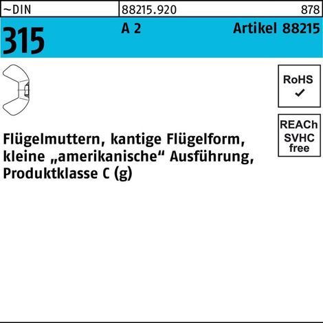 Flügelmutter DIN 315 kl. Form A 2 M 8 A 2 S 100 Stk (1/2)