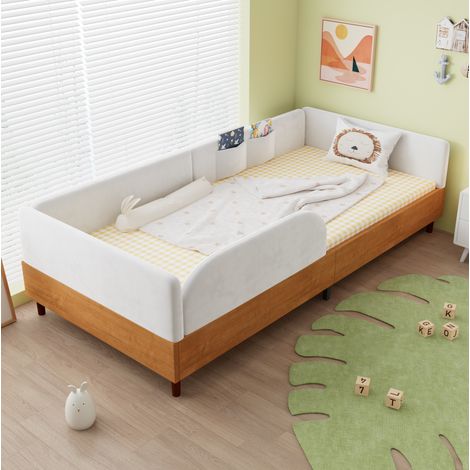 lit enfant couchage rangement 90x200 velours blanc OKMYHOME (1/5)