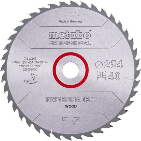 Lame de scie circulaire HW/CT 254 x 30 x 2,4/1,6, nombre de dents 40, affûtage en biseau alterné, angle d'attaque 20° metabo (1/3)