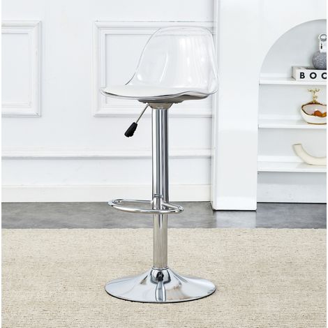 MEUBLIV Lot de 2 tabourets de bar réglables blanc et argenté avec dossier transparent rotatif 360° (1/5)