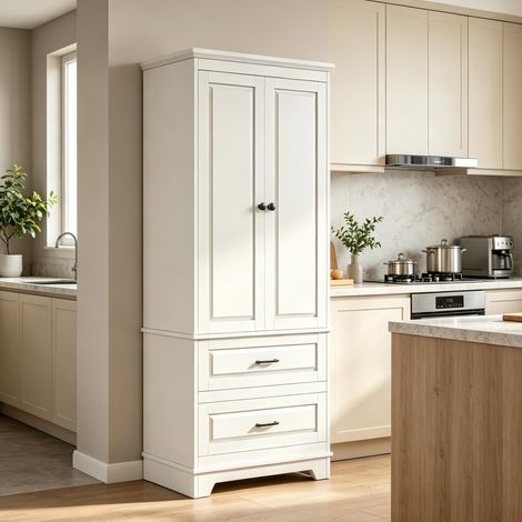 Buffet blanc 157×60×40 cm – 2 portes – 2 tiroirs – rangement XXL (1/5)