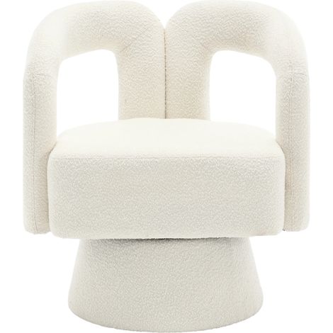 (Ancien SKU: W1880P163395) Fauteuil d'appoint tonneau pivotant à 360 degrés, fauteuil rond avec large rembourrage, en tissu moelleux pour salon, chambre, bureau, salle d'attente, beige
