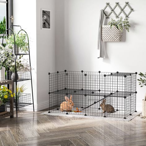 Noir 146x73x73cm - Clôture métallique pour animaux de compagnie Parc métallique avec 36 petits panneaux de petits animaux amovibles DIY
