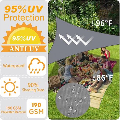 Voile d'ombrage triangulaire 3x3x3m gris, pare-soleil étanche anti-UV 95% extérieur, terrasse, jardin, camping, piscine, fête avec cordes