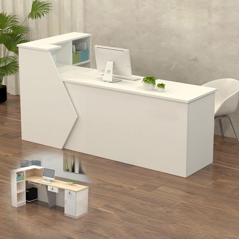Comptoir d'accueil avec rangement, 100-300 cm, pour bureau, cabinet médical, magasin, blanc (1/5)