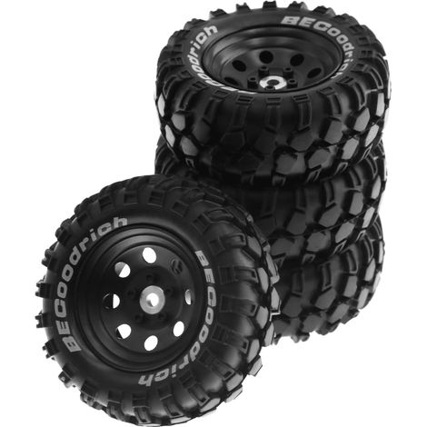 4 Pièces de Pneu en Caoutchouc de Jante de Roue en Métal de 1,9 Pouces pour 1/10 RC Crawler TRX4 SCX10 D90 4103 90046 FR4 FMS NT4-Pièces de Rechange Noires (1/4)
