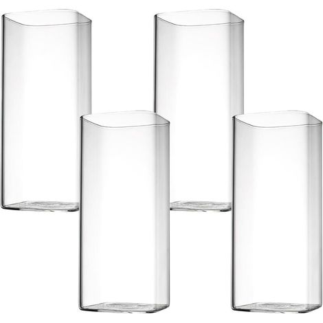Verres à eau transparents 400 ml – Lot de 4 verres carrés élégants en verre trempé, idéaux pour cocktails, mojito, bière et jus