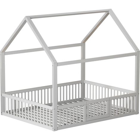 Lit cabane enfant 140 x 200 cm en pin et MDF avec porte, blanc (1/5)