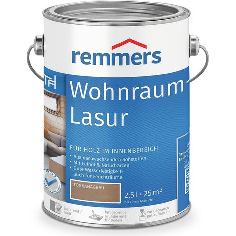 Remmers Wohnraum-Lasur toskanagrau, 2,5 Liter, Holzlasur innen, für Möbel, Böden, Innentüren und Treppen geeignet, mit Abperleffekt