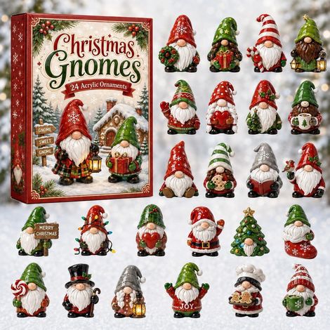 Adventskalender 2026 – 24-teilig – rot, grün, weiß – Acryl – 24 Tage Weihnachtswichtel-Anhänger – Christbaumschmuck – geeignet für Weihnachten und als Dekoration für den Wohnbereich (1/5)