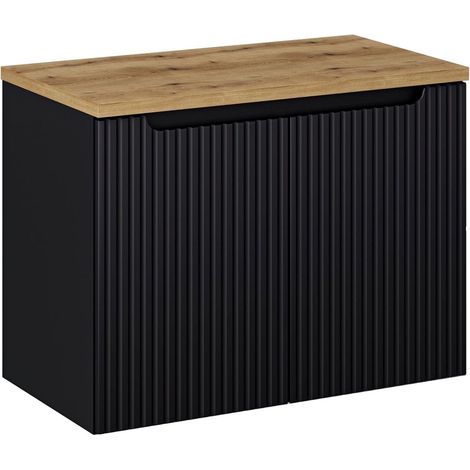 Waschtisch-Unterschrank 80cm, in schwarz mit Eiche, NEWPORT-56-BLACK (1/5)