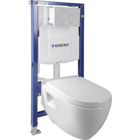 WC suspendu Nera avec réservoir à encastrer en plaques de plâtre et bouton poussoir Geberit, blanc (1/4)