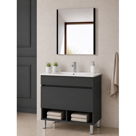 Bathroom cabinet with legs and ultra-slim basin ORIGENBATH NEBARI with legs and drawer without mirror 50x40 cm graphite (1/5)